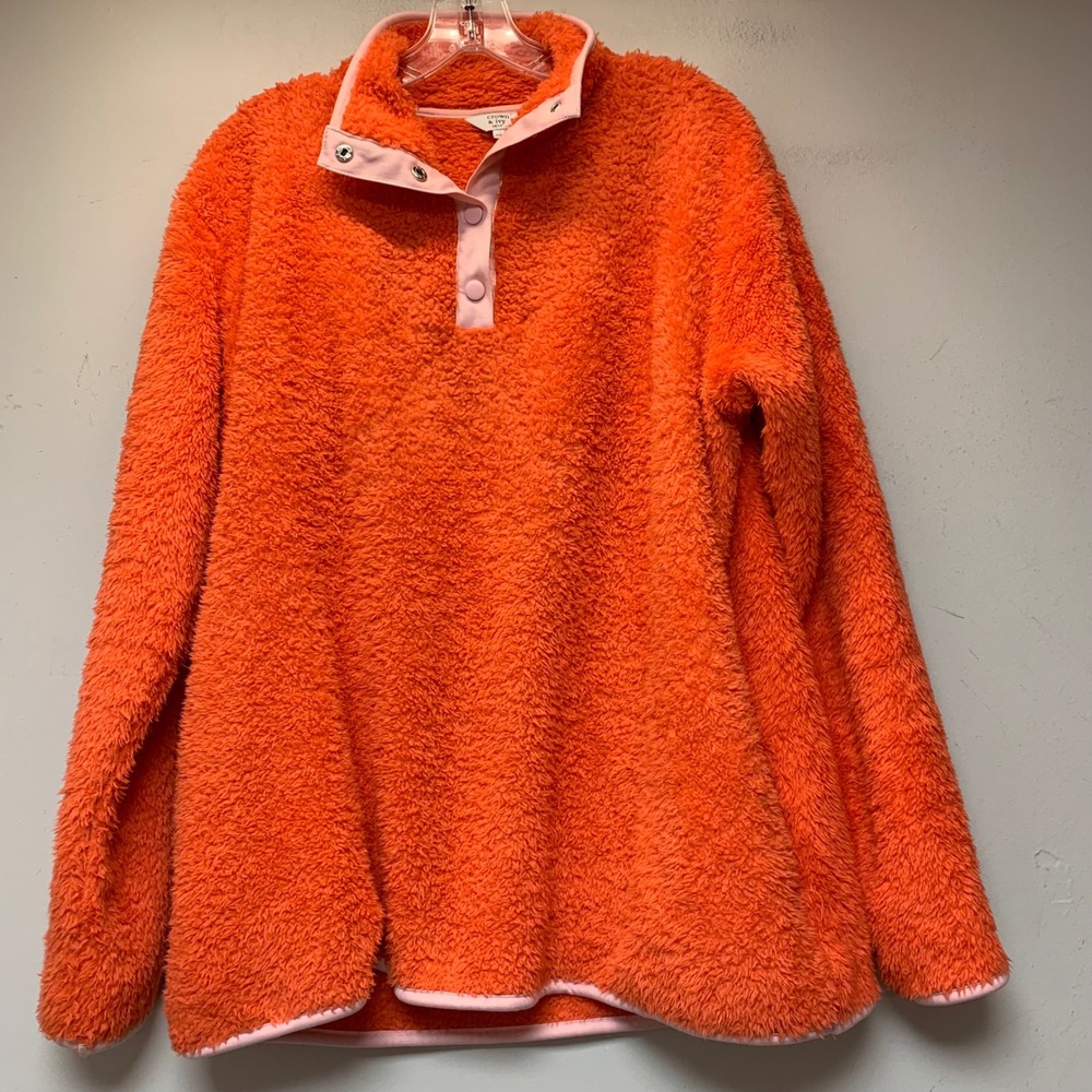 Crown & Ivy Fleece Pullover Women 0X Orange Excellent Sherpa Snap Mock Neck